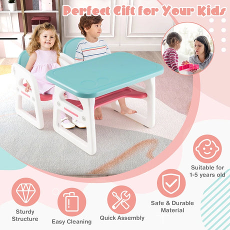 3 parts Child Seating Group with Shelf &amp; Storage Compartment for Reading Ages 1-5 Blue &amp; Pink