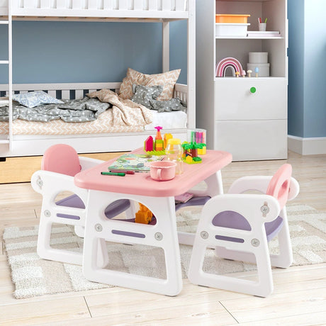 3 parts Children&#39;s seating group with shelf &amp; storage compartment for reading for 1-5 years pink &amp; purple