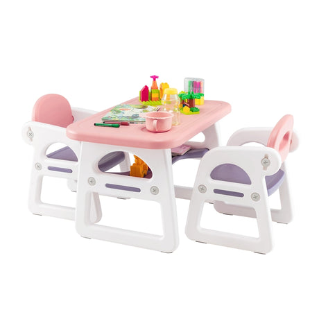 3 parts Children&#39;s seating group with shelf &amp; storage compartment for reading for 1-5 years pink &amp; purple