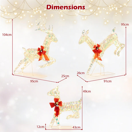 3-Piece Lighted Christmas Reindeer Family with LED Lights and Bows