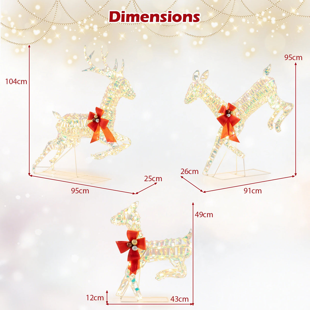3-Piece Lighted Christmas Reindeer Family with LED Lights and Bows