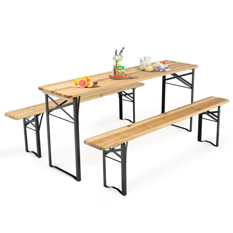 3 Pieces Outdoor Folding Picnic Table Bench Set