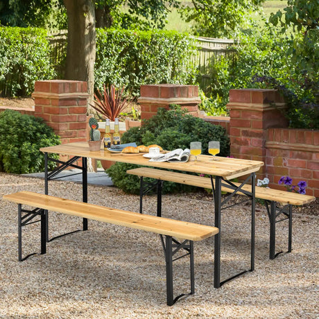 3 Pieces Outdoor Folding Picnic Table Bench Set