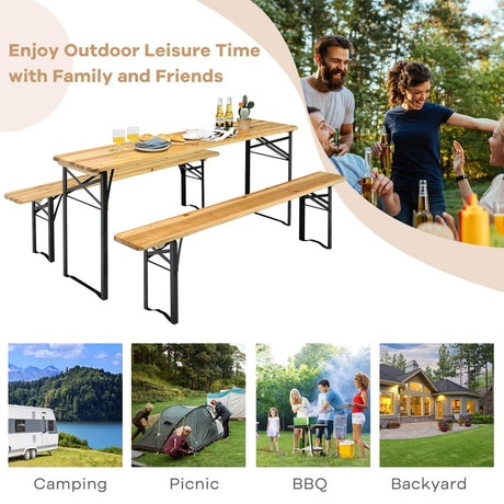 3 Pieces Outdoor Folding Picnic Table Bench Set