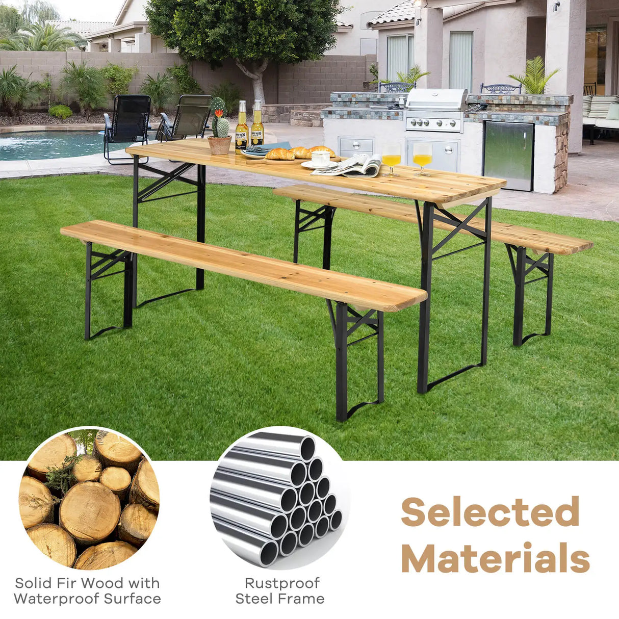 3 Pieces Outdoor Folding Picnic Table Bench Set