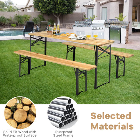 3 Pieces Outdoor Folding Picnic Table Bench Set