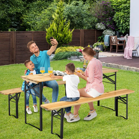 3 Pieces Outdoor Folding Picnic Table Bench Set