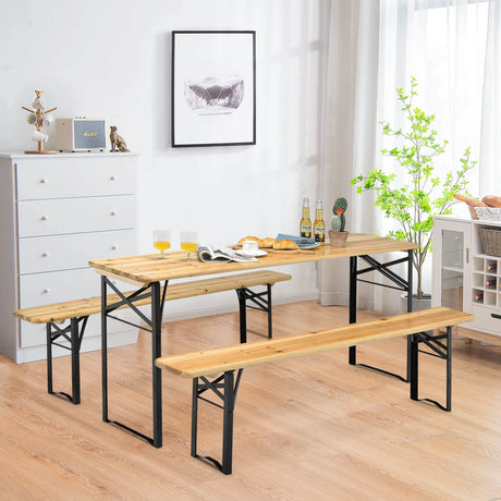 3 Pieces Outdoor Folding Picnic Table Bench Set