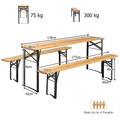 3 Pieces Outdoor Folding Picnic Table Bench Set