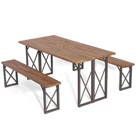 6-Person Outdoor Patio Dining Table Set with 2 Inch Umbrella Hole