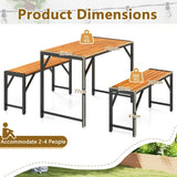 3 Pieces Patio Dining Set with Picnic Table and 2 Benches for 4 People
