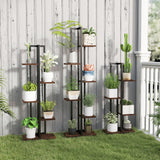 Set of 3 Indoor Plant Stands 4+5+6 Tier Corner Plant Holder with Anti-Tip Devices Brown