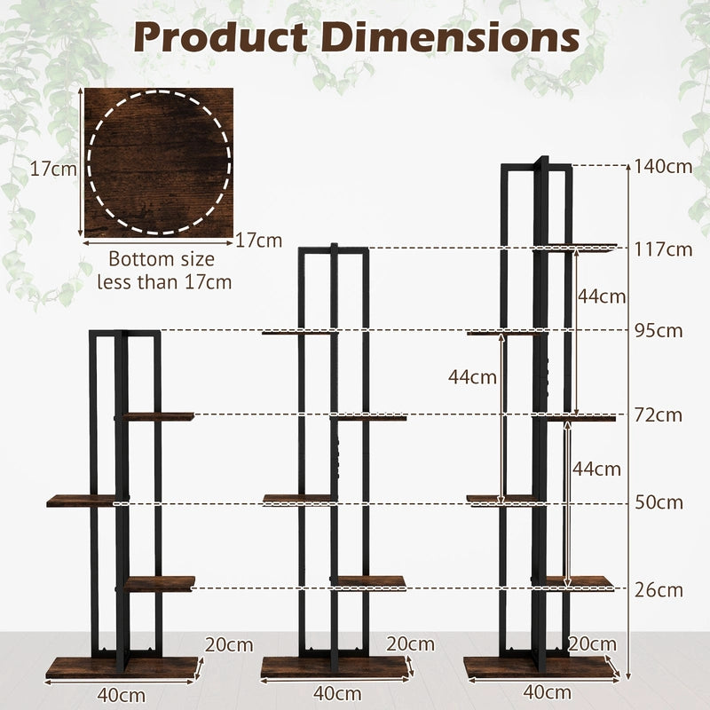 Set of 3 Indoor Plant Stands 4+5+6 Tier Corner Plant Holder with Anti-Tip Devices Brown