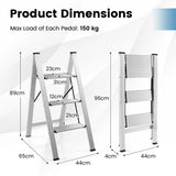 3 Step Folding Ladder with Wide Anti-Slip Pedal-Silver