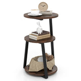 3-Tier Accent Round End Table with Metal Frame and Adjustable Foot Pads-Rustic Brown