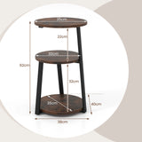 3-Tier Accent Round End Table with Metal Frame and Adjustable Foot Pads-Rustic Brown