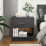 Bedside Table Nightstand with Drawer and Open Storage Shelf-Gray
