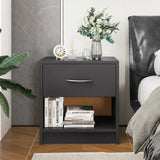 Bedside Table Nightstand with Drawer and Open Storage Shelf-Gray