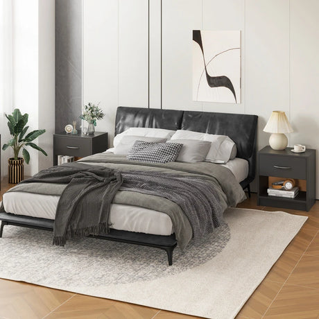 Bedside Table Nightstand with Drawer and Open Storage Shelf-Gray