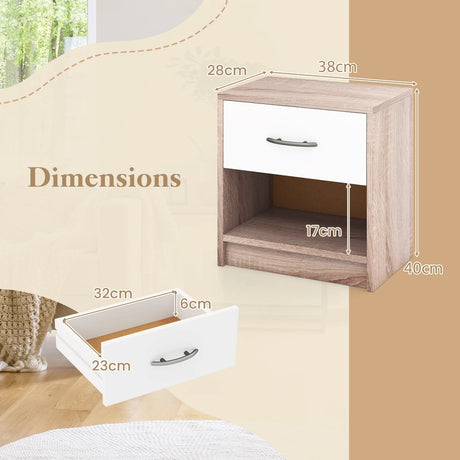 Bedside Table Nightstand with Drawer and Open Storage Shelf-Natural & White
