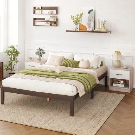 Bedside Table Nightstand with Drawer and Open Storage Shelf-Natural & White