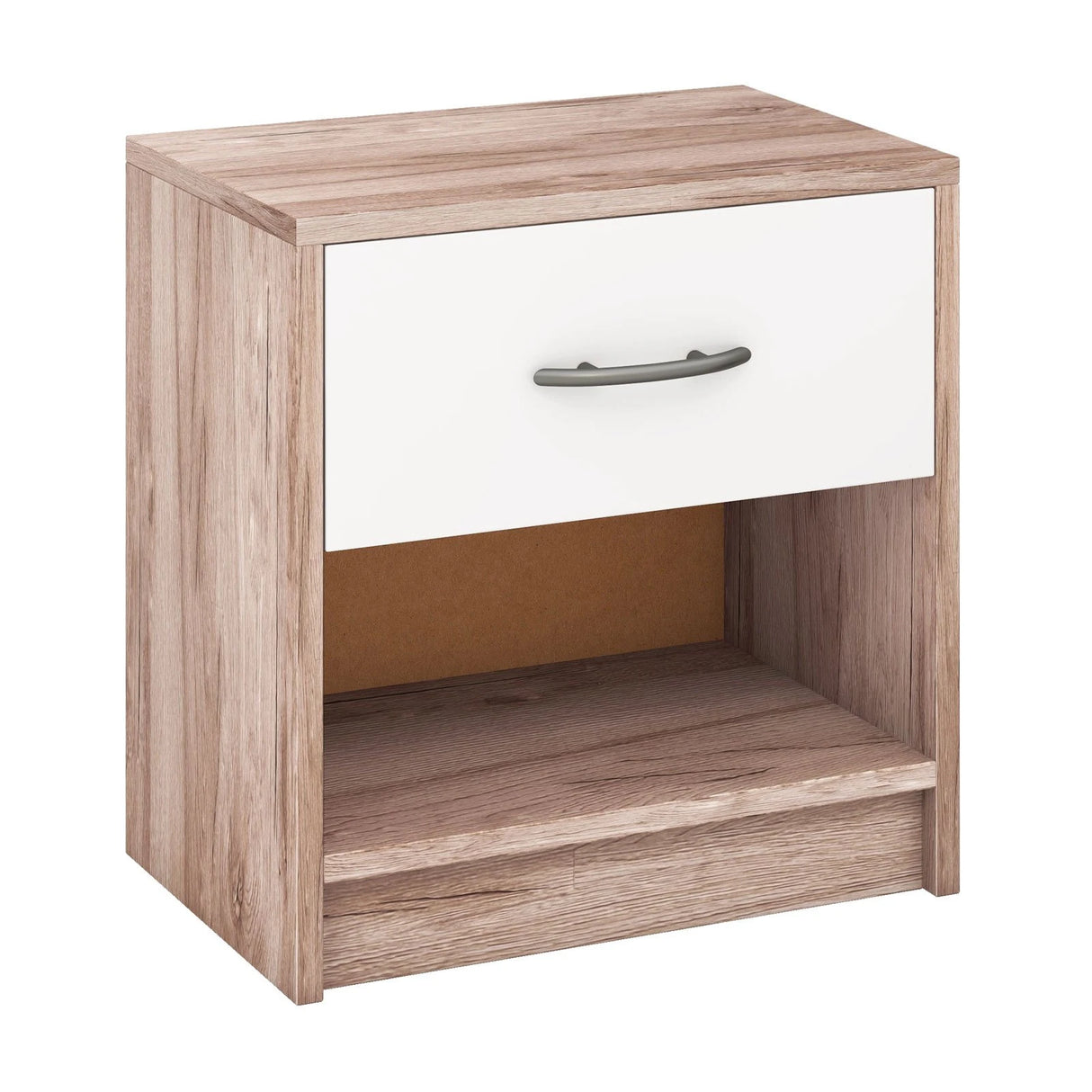 Bedside Table Nightstand with Drawer and Open Storage Shelf-Oak