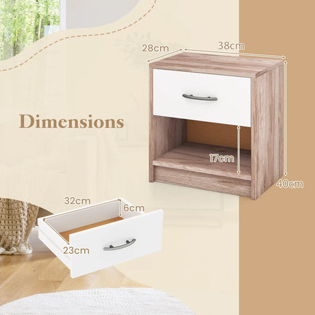 Bedside Table Nightstand with Drawer and Open Storage Shelf-Oak