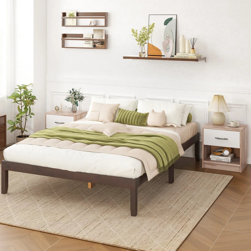 Bedside Table Nightstand with Drawer and Open Storage Shelf-Oak