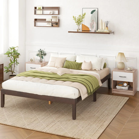 Bedside Table Nightstand with Drawer and Open Storage Shelf-Oak