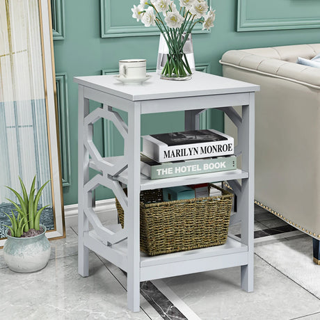 2 Pieces 3-tier Nightstand Sofa Side End Accent Table Storage Display Shelf-Gray