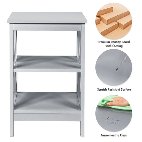 2 Pieces 3-tier Nightstand Sofa Side End Accent Table Storage Display Shelf-Gray