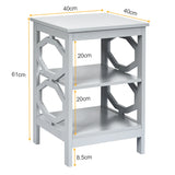 2 Pieces 3-tier Nightstand Sofa Side End Accent Table Storage Display Shelf-Gray