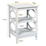 2 Pieces 3-tier Nightstand Sofa Side End Accent Table Storage Display Shelf-White