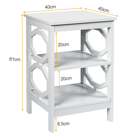 2 Pieces 3-tier Nightstand Sofa Side End Accent Table Storage Display Shelf-White