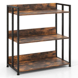 3-Tier Corner Bookcase with Adjustable Shelves and Metal Frame-Rustic Brown