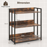 3-Tier Corner Bookcase with Adjustable Shelves and Metal Frame-Rustic Brown