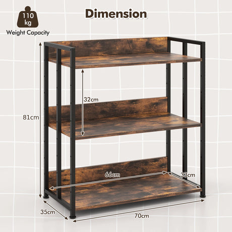 3-Tier Corner Bookcase with Adjustable Shelves and Metal Frame-Rustic Brown