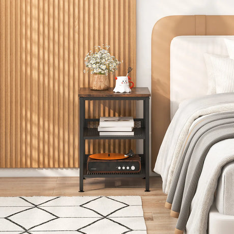 3-Tier Side Table with Dual Mesh Shelves for Living Room Bedroom and Kitchen-Coffee