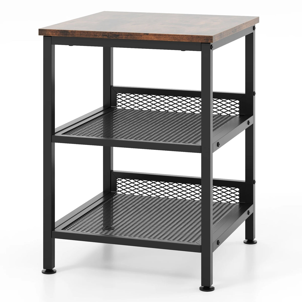 3-Tier Side Table with Dual Mesh Shelves for Living Room Bedroom and Kitchen-Coffee