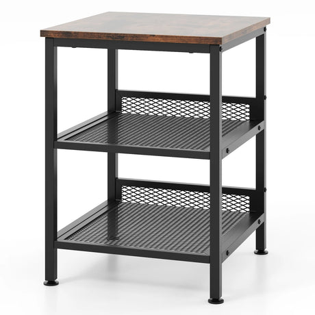 3-Tier Side Table with Dual Mesh Shelves for Living Room Bedroom and Kitchen-Coffee