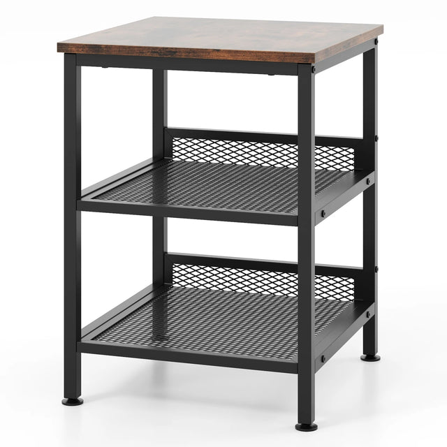 3-Tier Side Table with Dual Mesh Shelves for Living Room Bedroom and Kitchen-Coffee