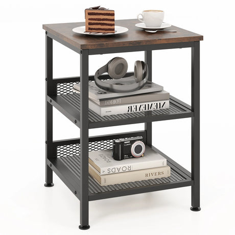 3-Tier Side Table with Dual Mesh Shelves for Living Room Bedroom and Kitchen-Coffee