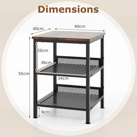 3-Tier Side Table with Dual Mesh Shelves for Living Room Bedroom and Kitchen-Coffee