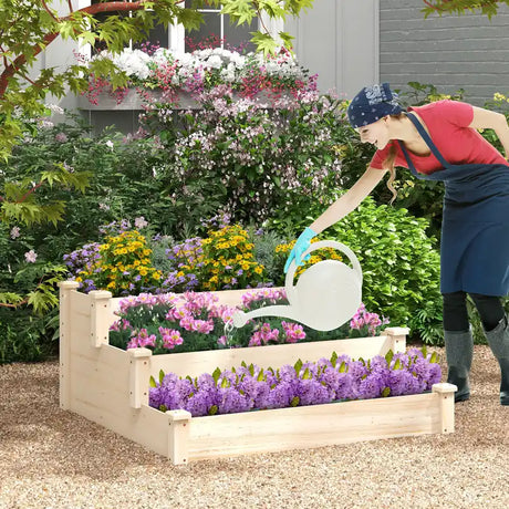 3-Tier Wooden Raised Garden Bed for Backyard Patio Gardening