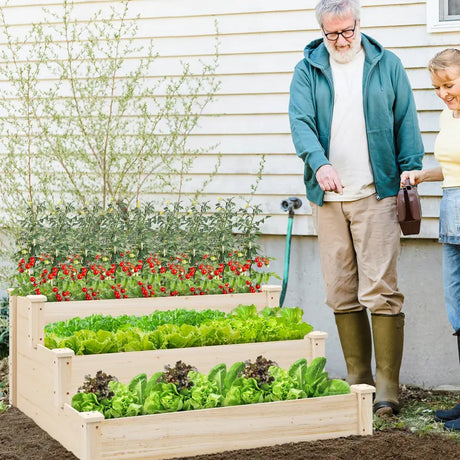 3-Tier Wooden Raised Garden Bed for Backyard Patio Gardening
