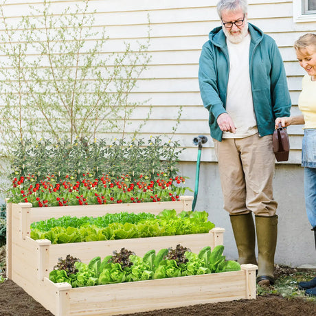 3-Tier Wooden Raised Garden Bed for Backyard Patio Gardening