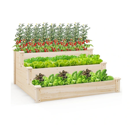3-Tier Wooden Raised Garden Bed for Backyard Patio Gardening
