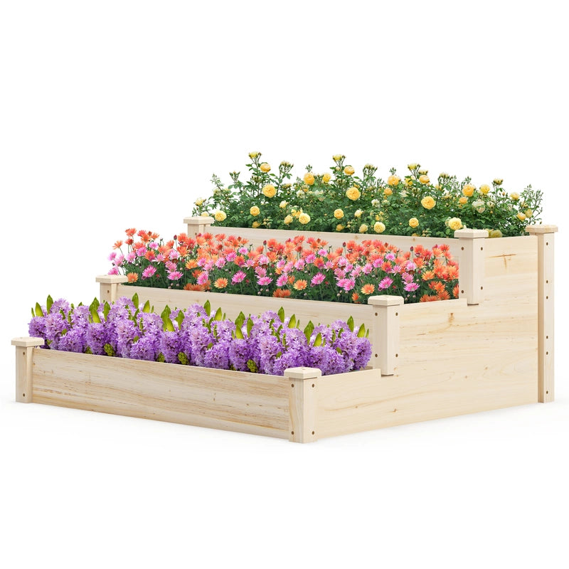 3-Tier Wooden Raised Garden Bed for Backyard Patio Gardening