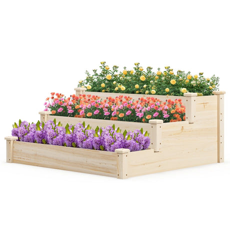 3-Tier Wooden Raised Garden Bed for Backyard Patio Gardening