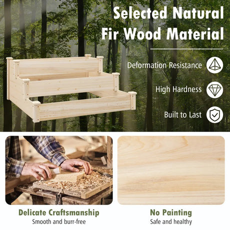 3-Tier Wooden Raised Garden Bed for Backyard Patio Gardening